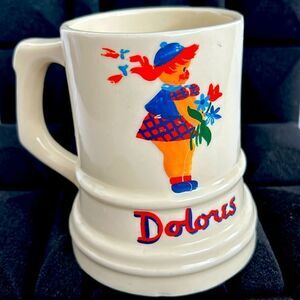 Musical Cup Mug Stein Dolores Girl with Flowers Ceramic Hand Painted mus…